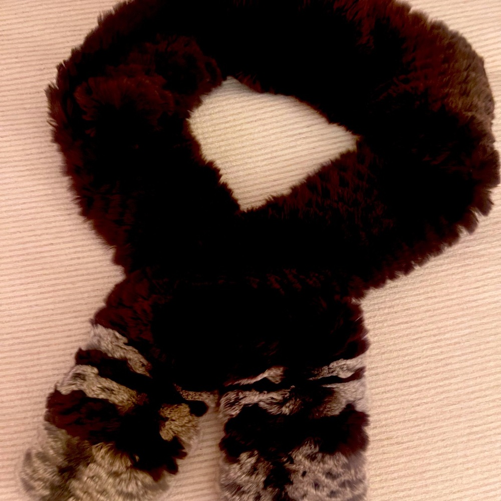 NWT Adrienne Landau brown rabbit fur scarf